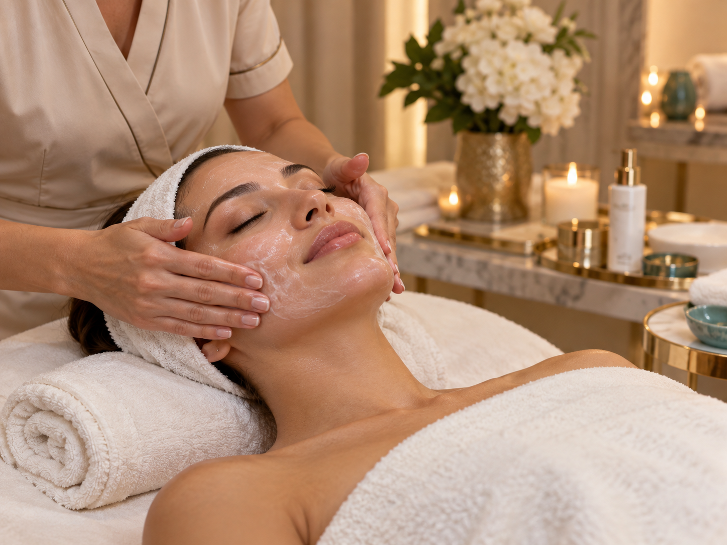 Woman receiving a luxury facial treatment