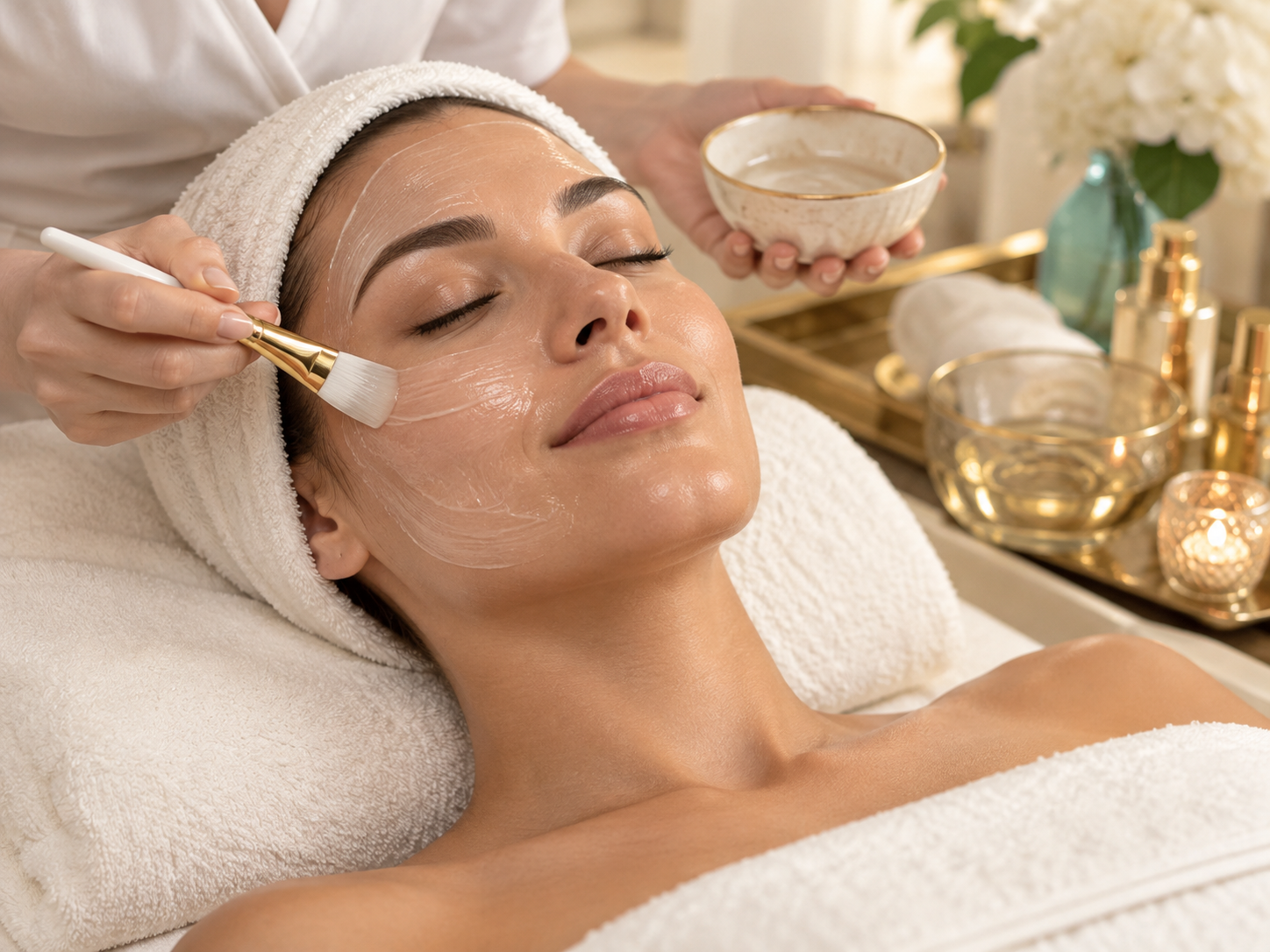 Gentle facial peeling treatment in luxury spa